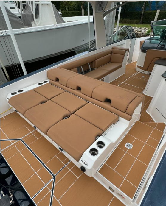 Custom SeaDek installed by local Certified SeaDek Fabricator, MarineDex/ Florida Winter Boating. seadek vs other boat flooring
