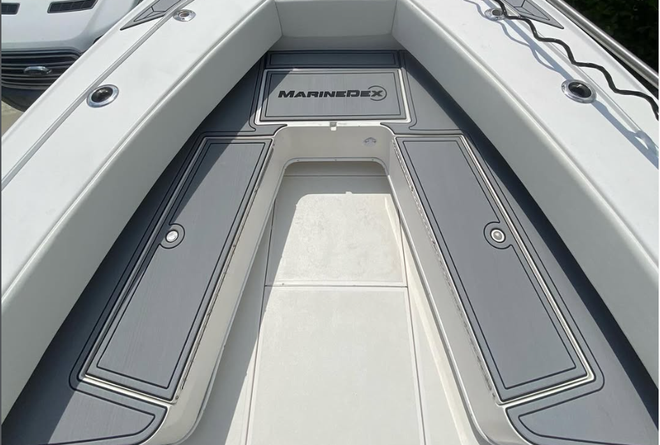 SeaDek boat flooring installed on a center console bow deck with non slip marine foam