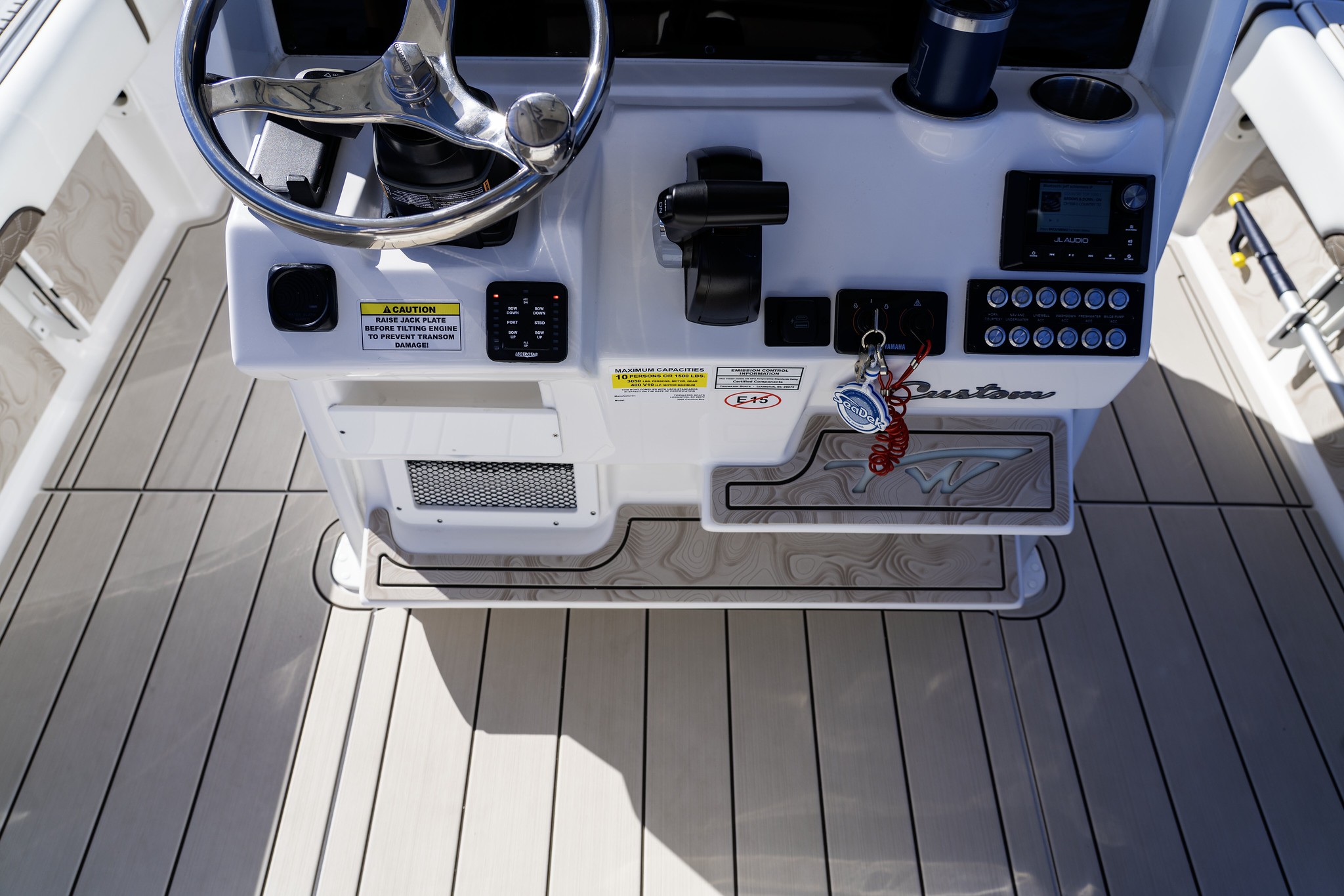 SeaDek custom boat flooring in the cockpit of a boat located in South Florida